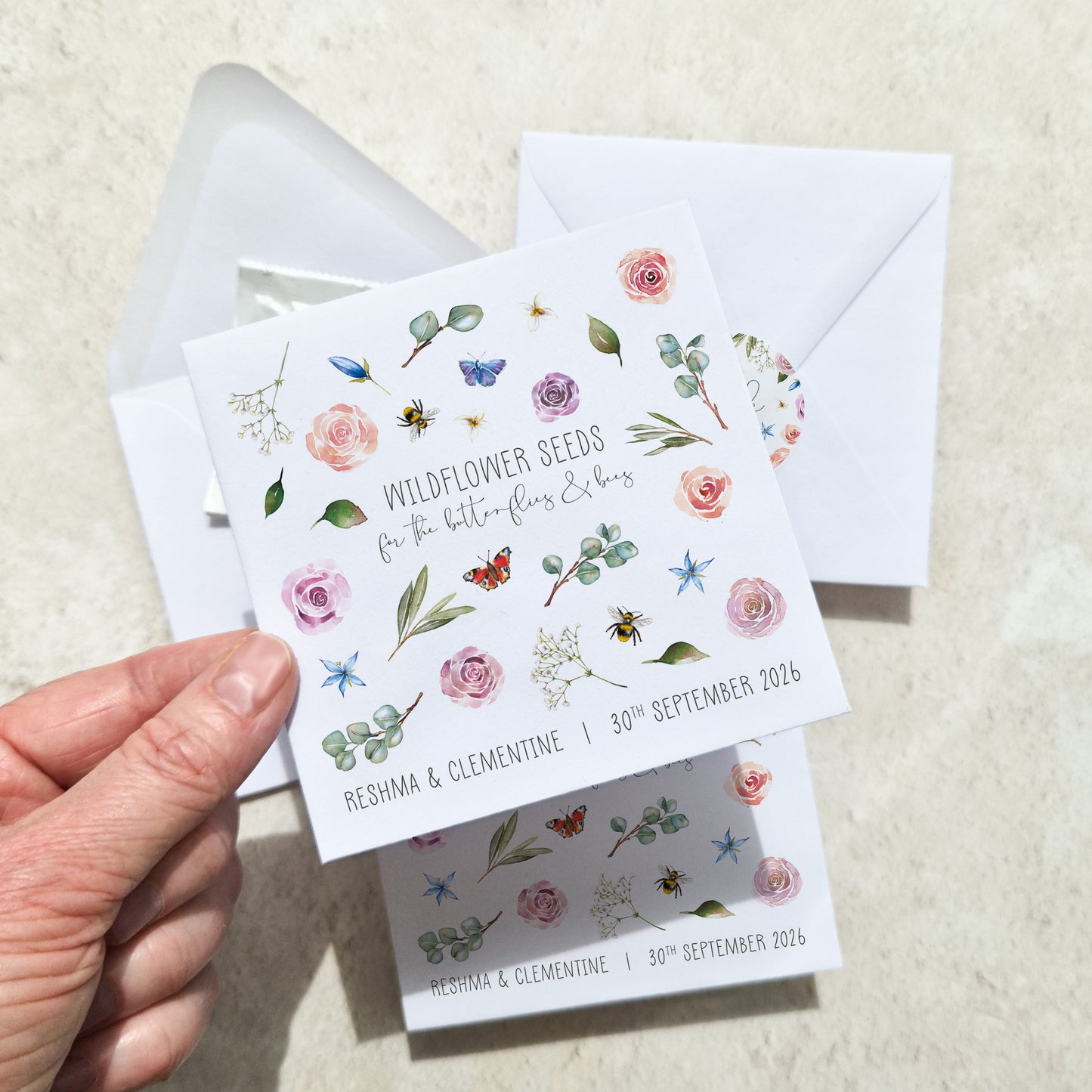Blush Pink Roses and Eucalyptus Wildflowers Seed Packet Favours (Butterflies and bees) (Pack of 10)
