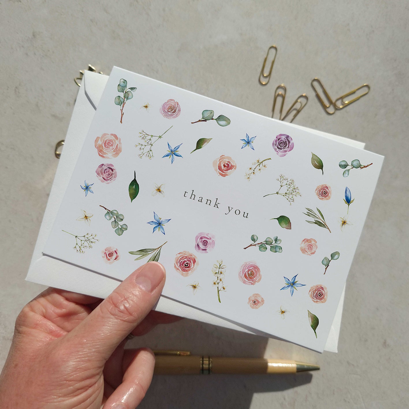 Blush Rose and Eucalyptus Thank You Cards