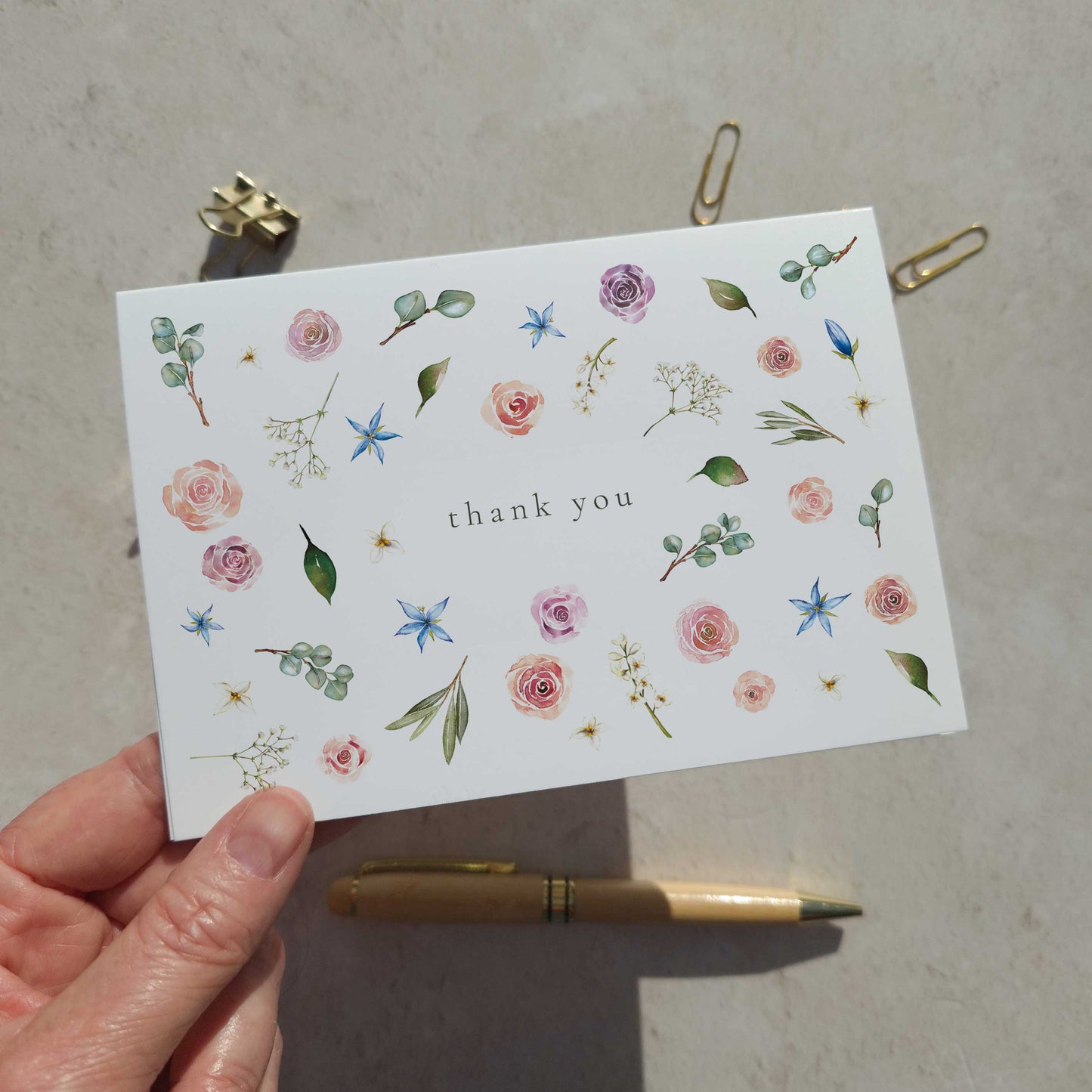 Blush Rose and Eucalyptus Thank You Cards