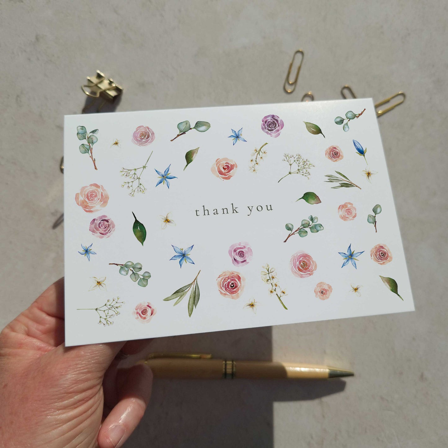 Blush Rose and Eucalyptus Thank You Cards