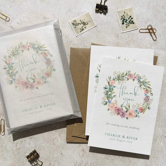 Blush Pink Roses Personalised Thank You Cards