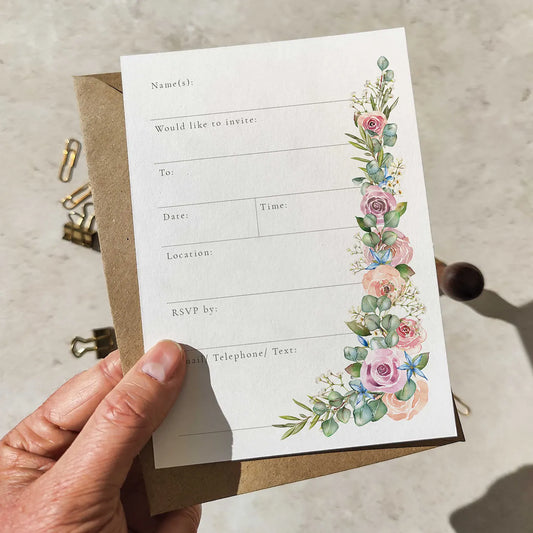 Blush Pink Roses and Eucalyptus Ready To Write Invitations