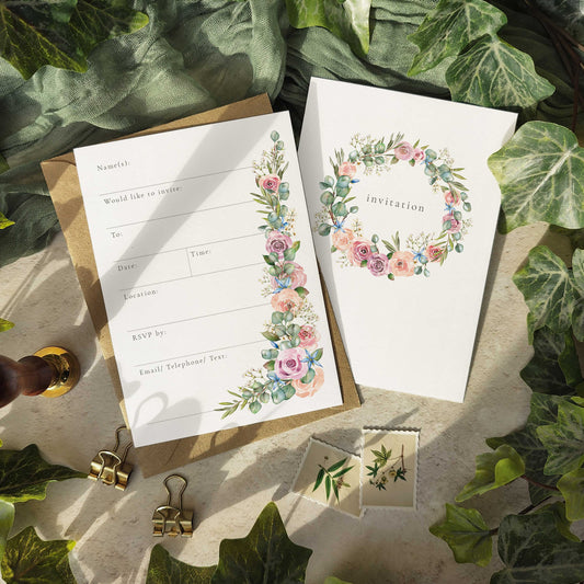 Blush Pink Roses and Eucalyptus Ready To Write Invitations