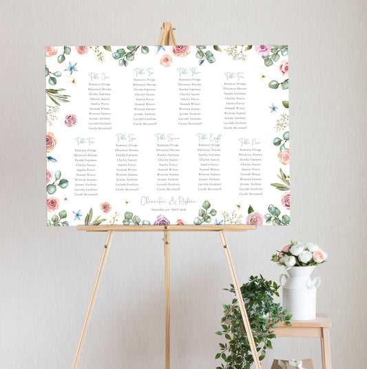 Blush Pink Roses and Eucalyptus Table Plan Board
