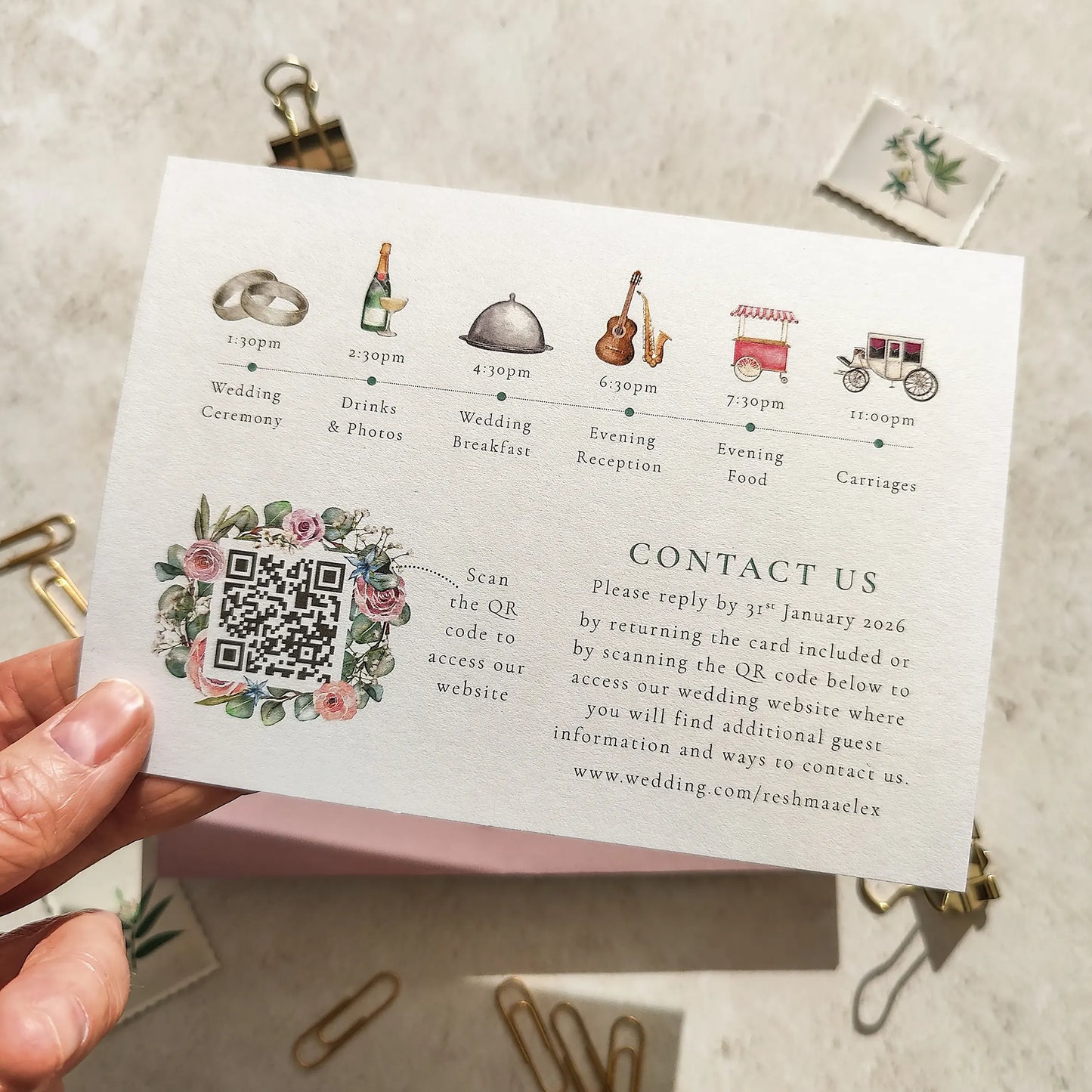 Blush Roses and Eucalyptus Evening Invitation
