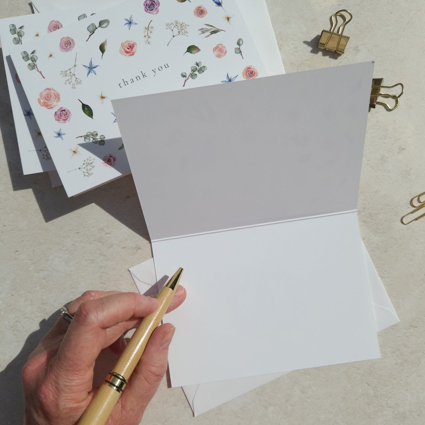 Blush Rose and Eucalyptus Thank You Cards