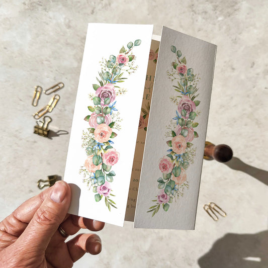 Blush Rose and Eucalyptus Gate folded A6 Wedding Invitation