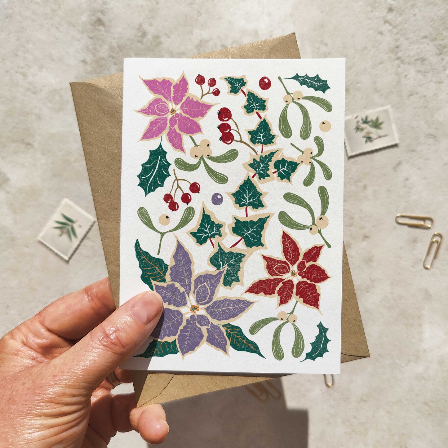 Winter Block Print Christmas Cards & Envelopes