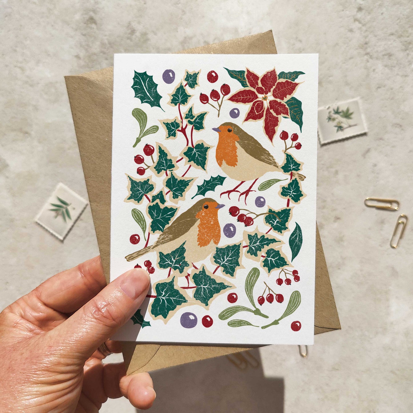 Winter Block Print Christmas Cards & Envelopes