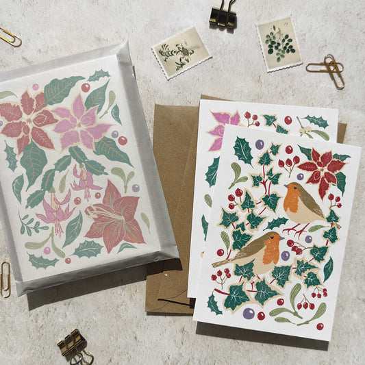 Winter Block Print Christmas Cards & Envelopes
