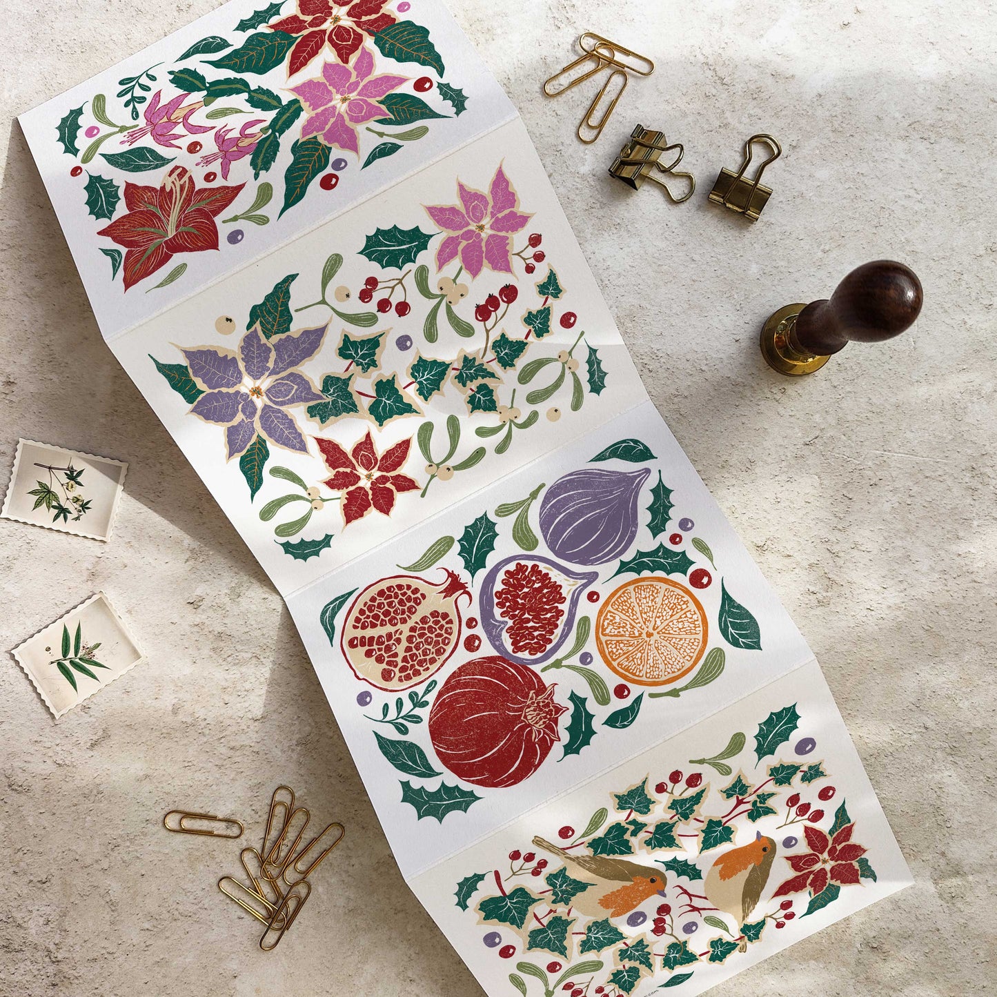 Christmas Plants and Flowers Luxury Concertina Cards & Envelopes