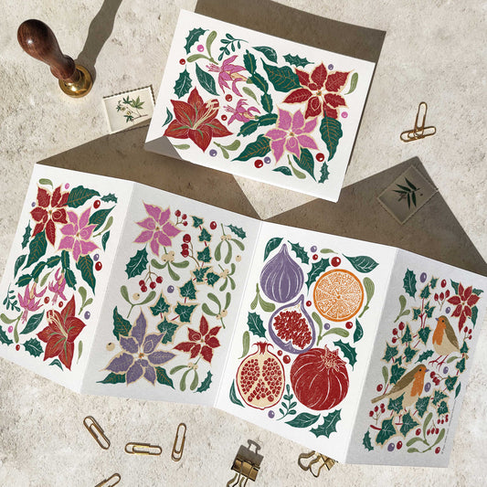 Christmas Plants and Flowers Luxury Concertina Cards & Envelopes