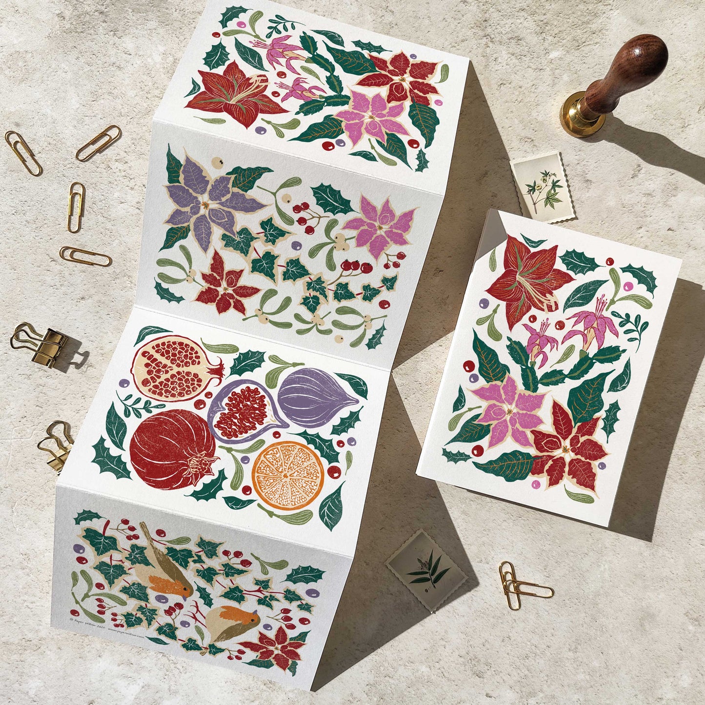 Christmas Plants and Flowers Luxury Concertina Cards & Envelopes