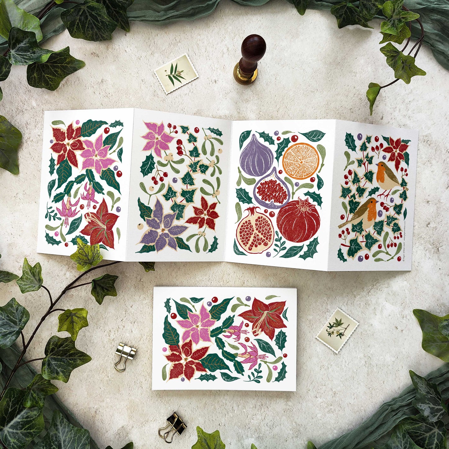 Christmas Plants and Flowers Luxury Concertina Cards & Envelopes