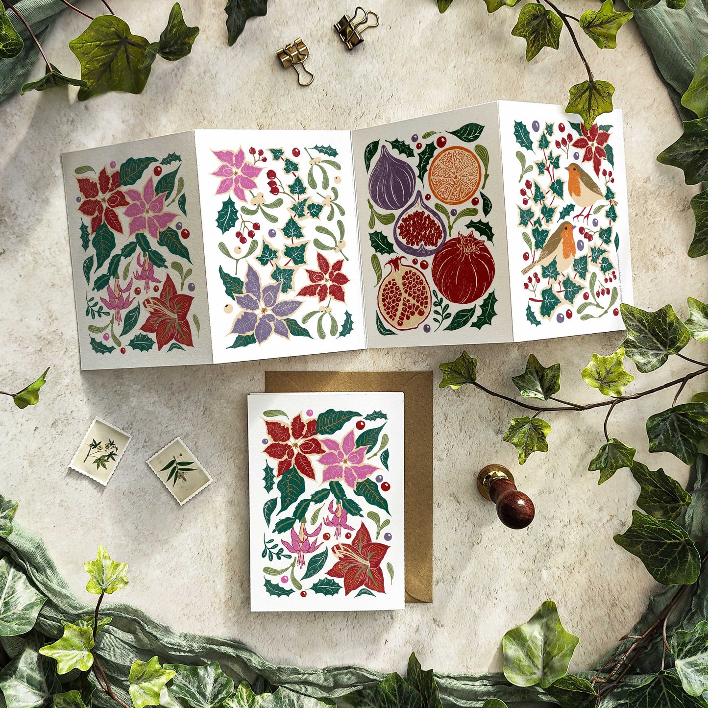 Christmas Plants and Flowers Luxury Concertina Cards & Envelopes