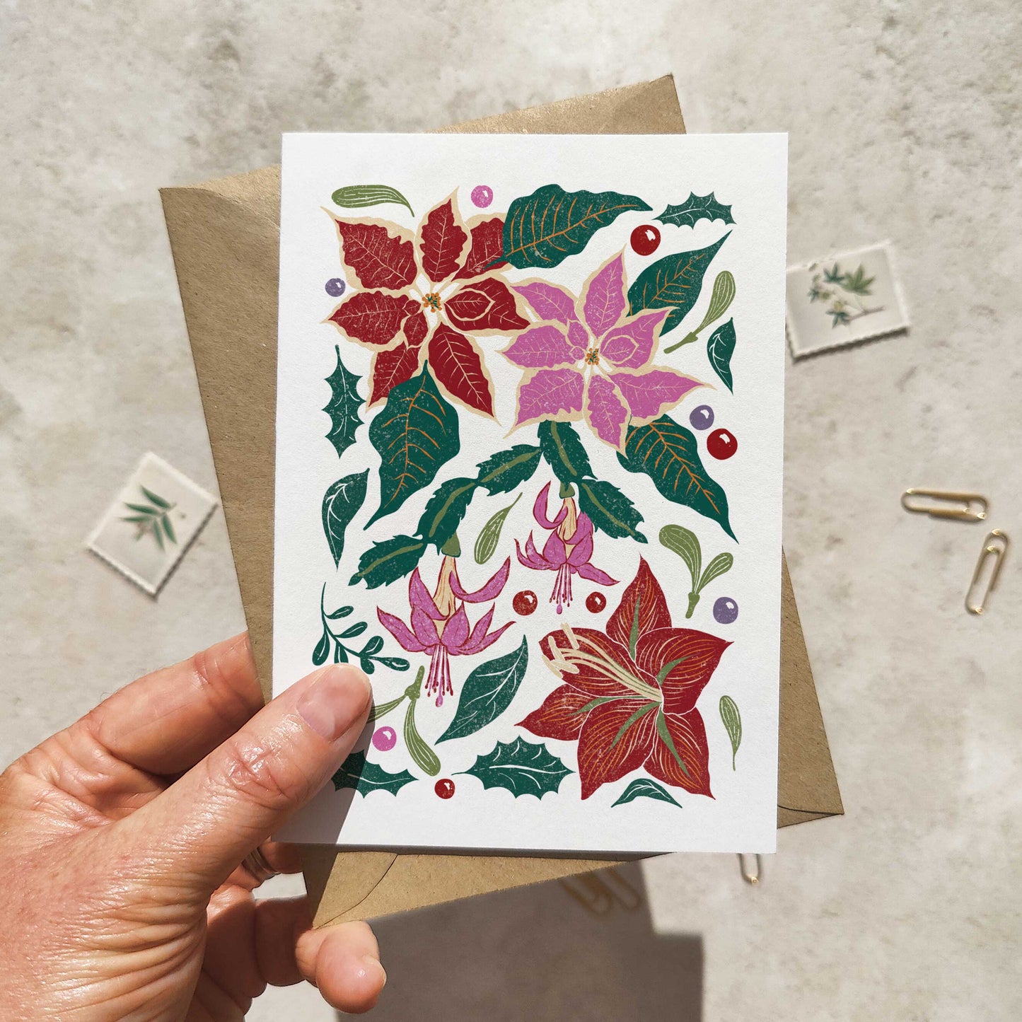 Christmas Plants and Flowers Luxury Concertina Cards & Envelopes