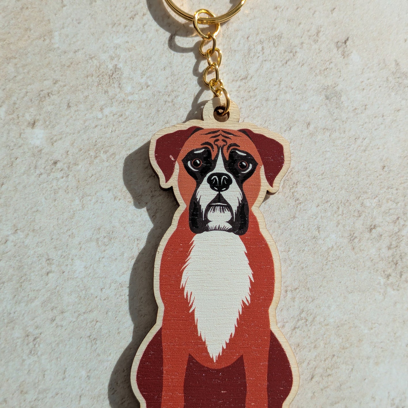 Boxer Dog Wooden Keyring