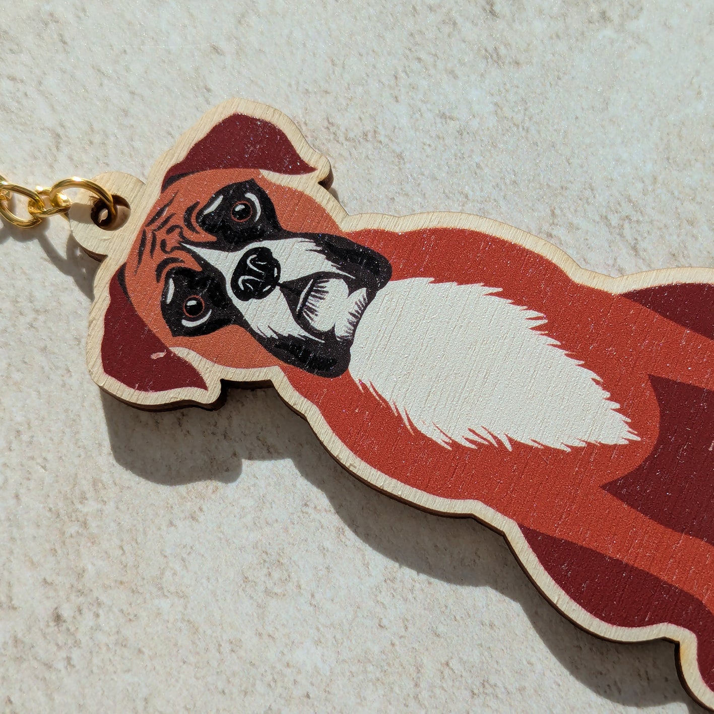 Boxer Dog Wooden Keyring