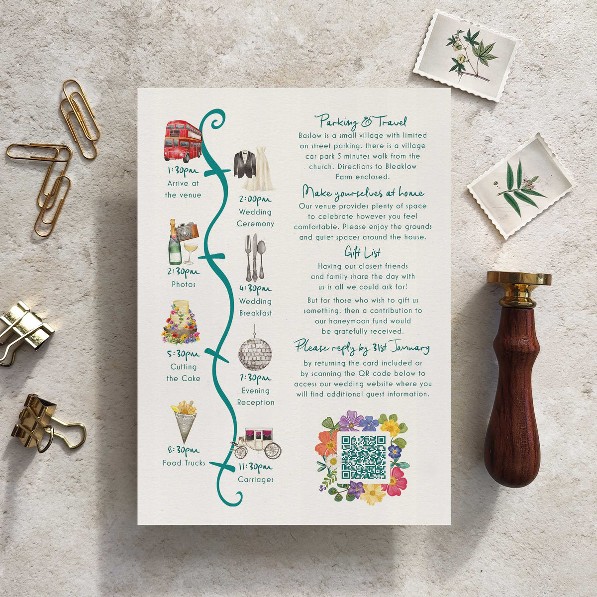 Bright and Colourful Festive Floral Wedding Invitation
