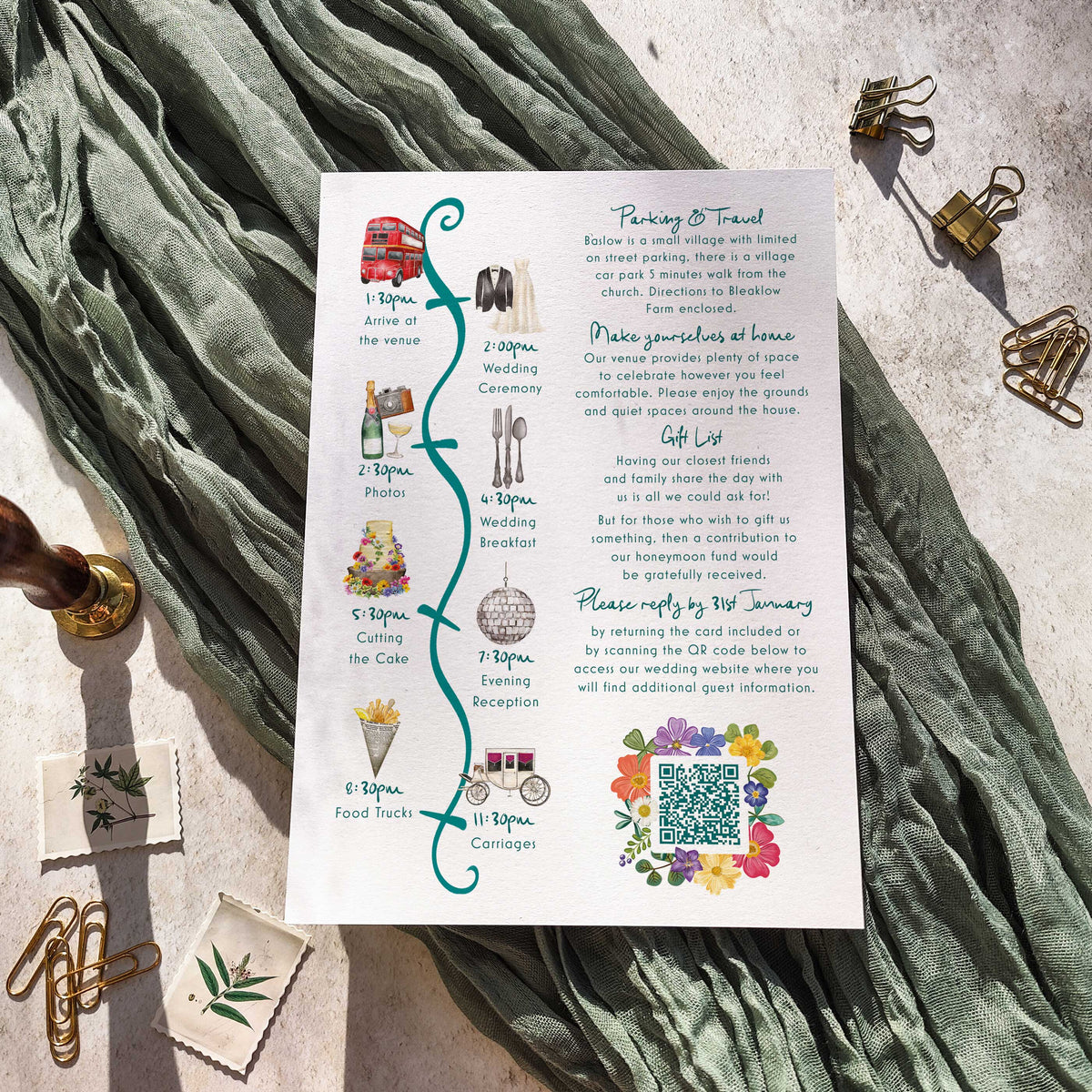 Bright and Colourful Festive Floral Wedding Invitation