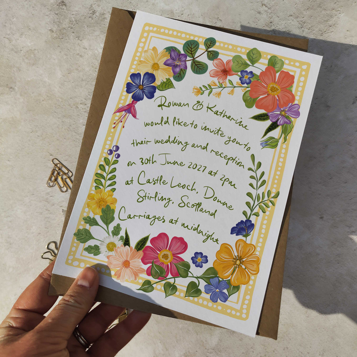 Bright and Colourful Festive Floral Wedding Invitation