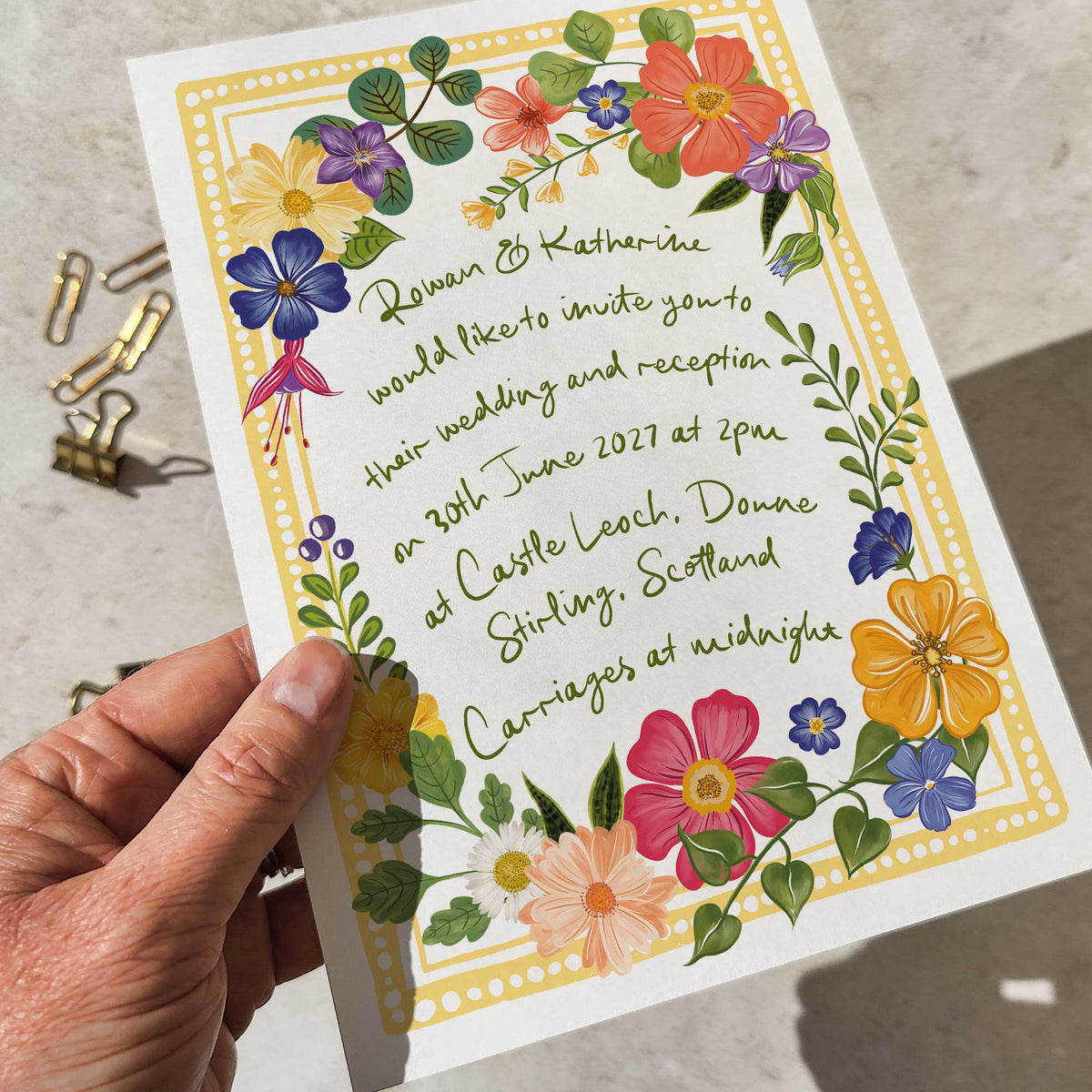 Bright and Colourful Festive Floral Wedding Invitation