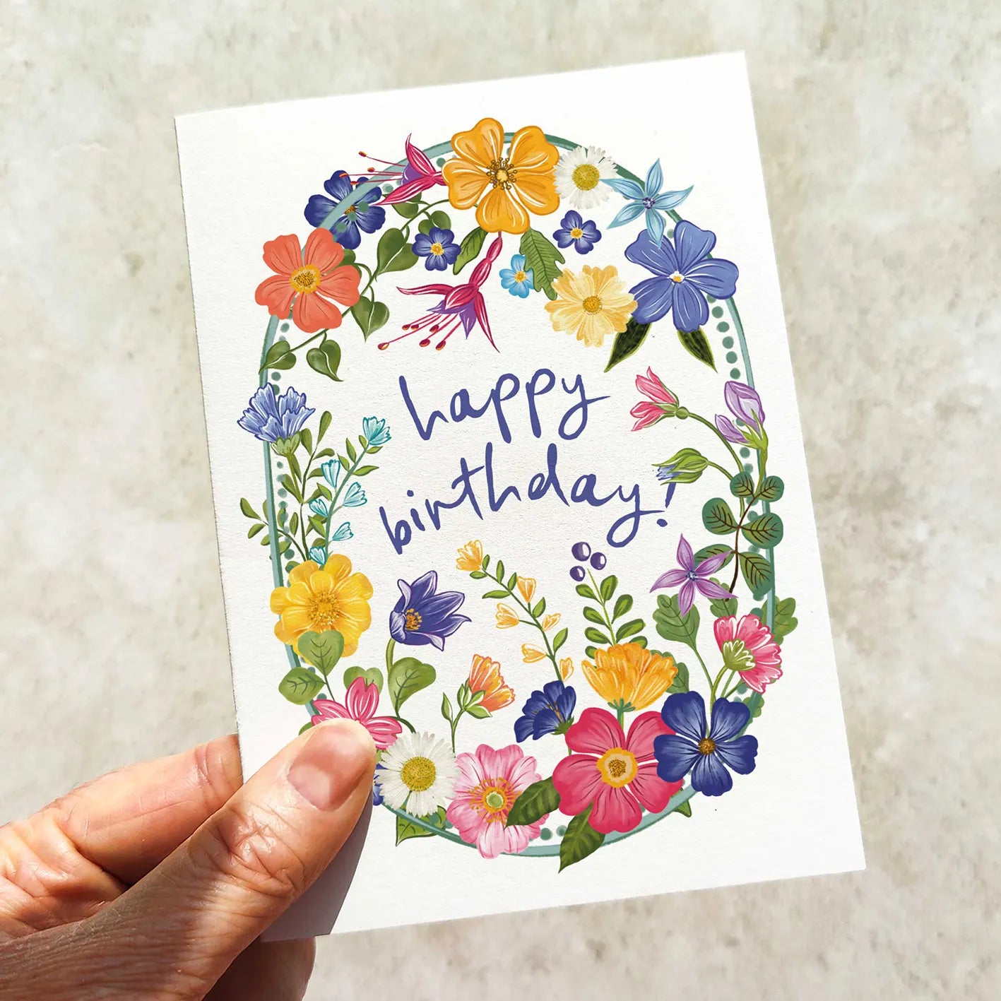 Bright and Colourful Festive Floral Birthday Card and Envelope