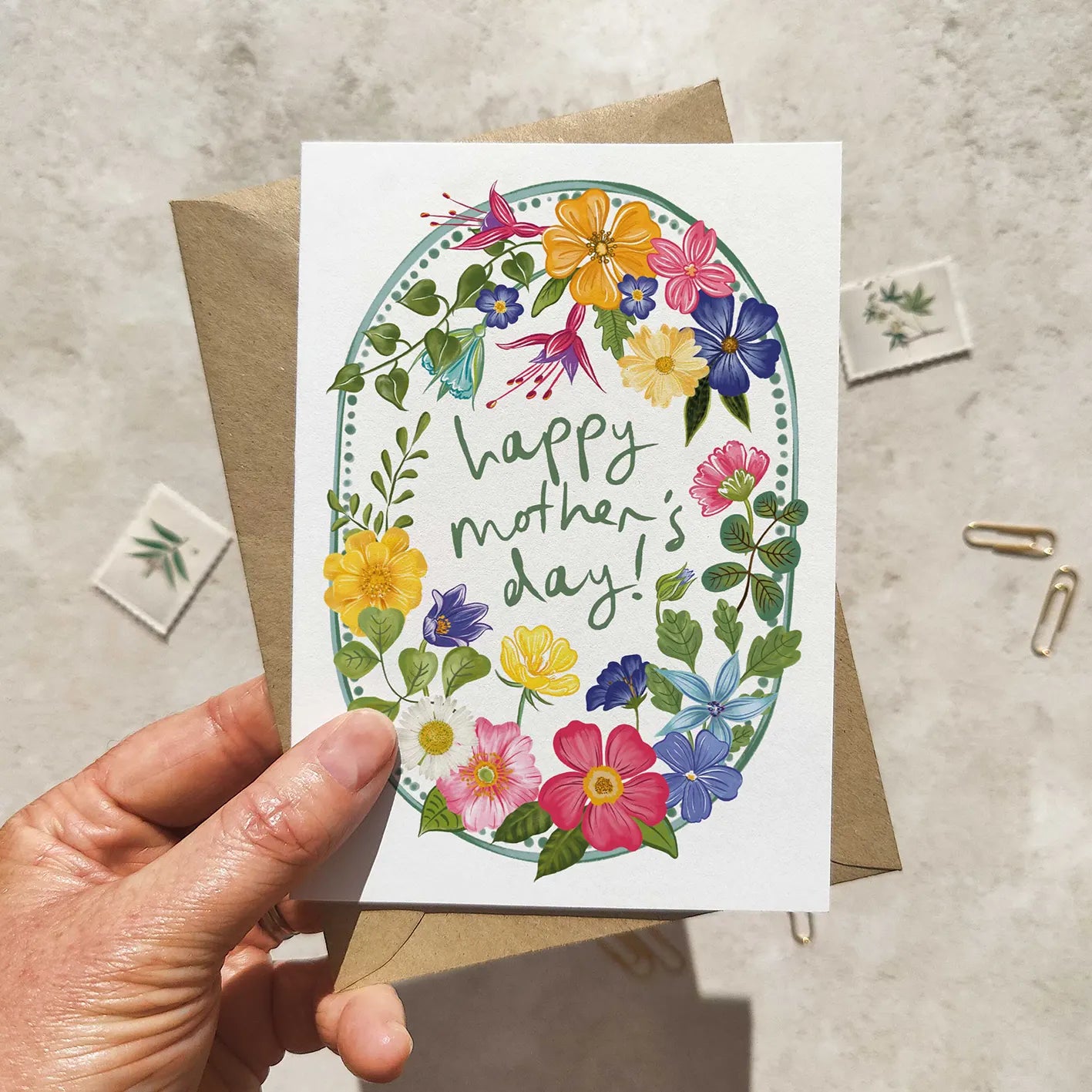 Bright and Colourful Festive Floral Garden Mother's Day Card and Envelope