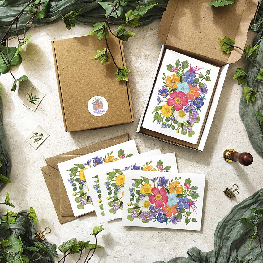 Bright and Colourful Festive Floral Note Cards