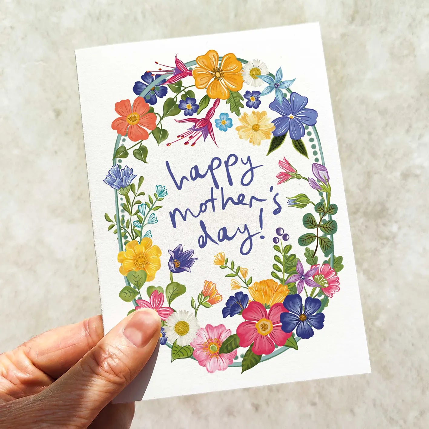 Bright and Colourful Festive Floral Blue Mother's Day Card and Envelope