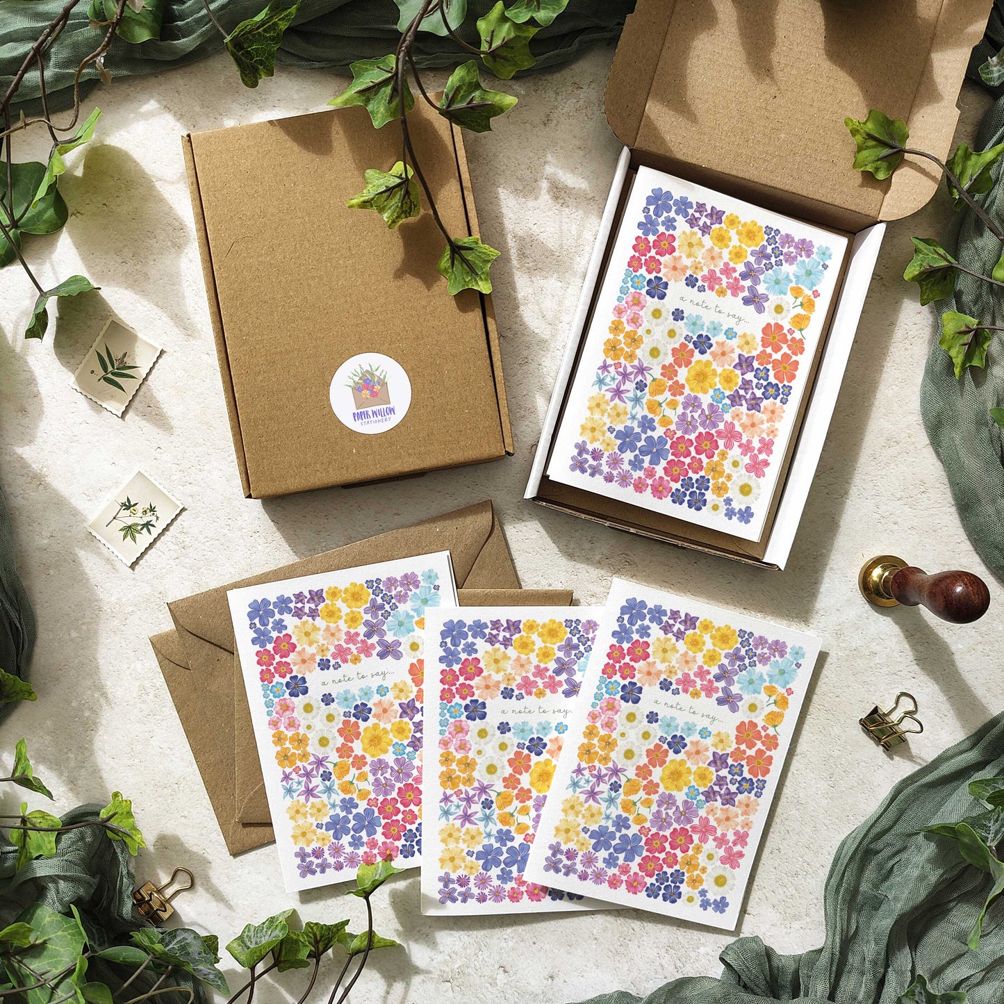 Bright and Colourful Festive Floral A Note To Say Cards and Envelopes