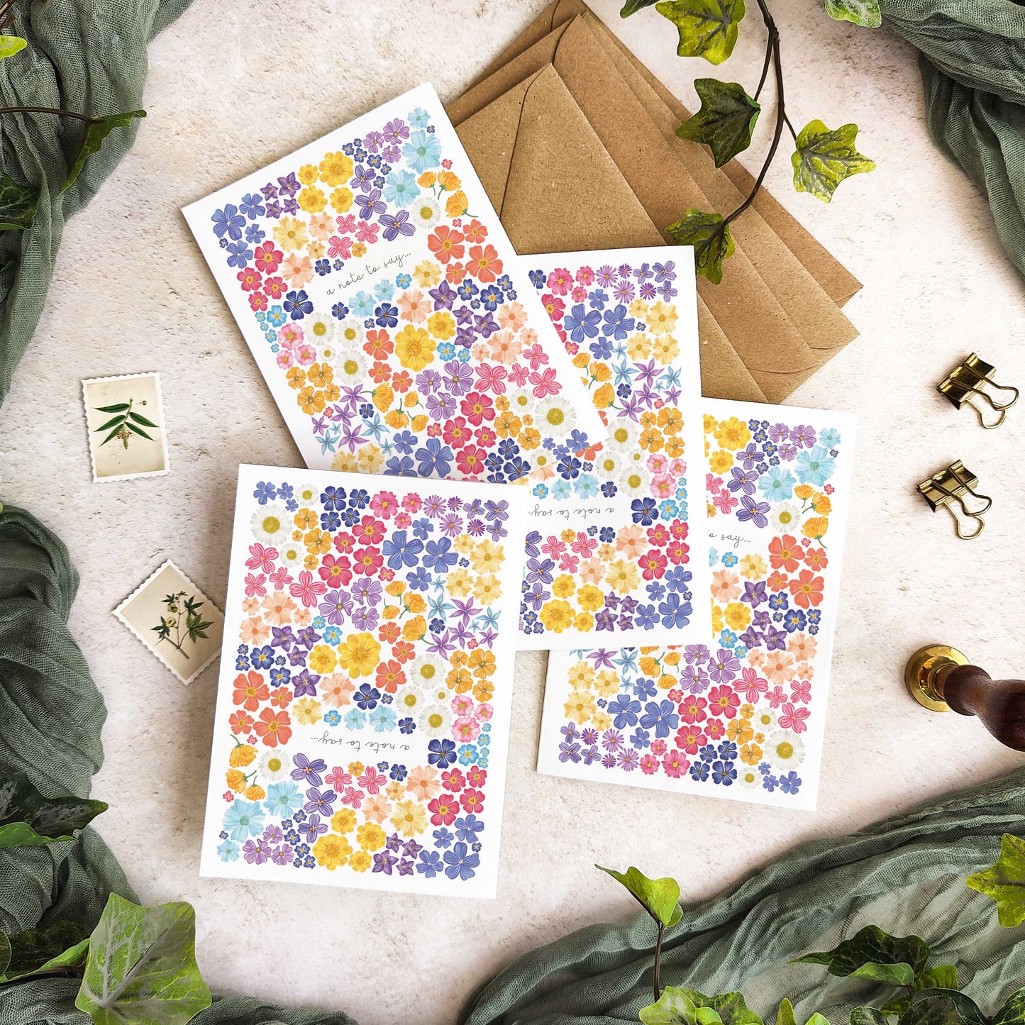 Bright and Colourful Festive Floral A Note To Say Cards and Envelopes