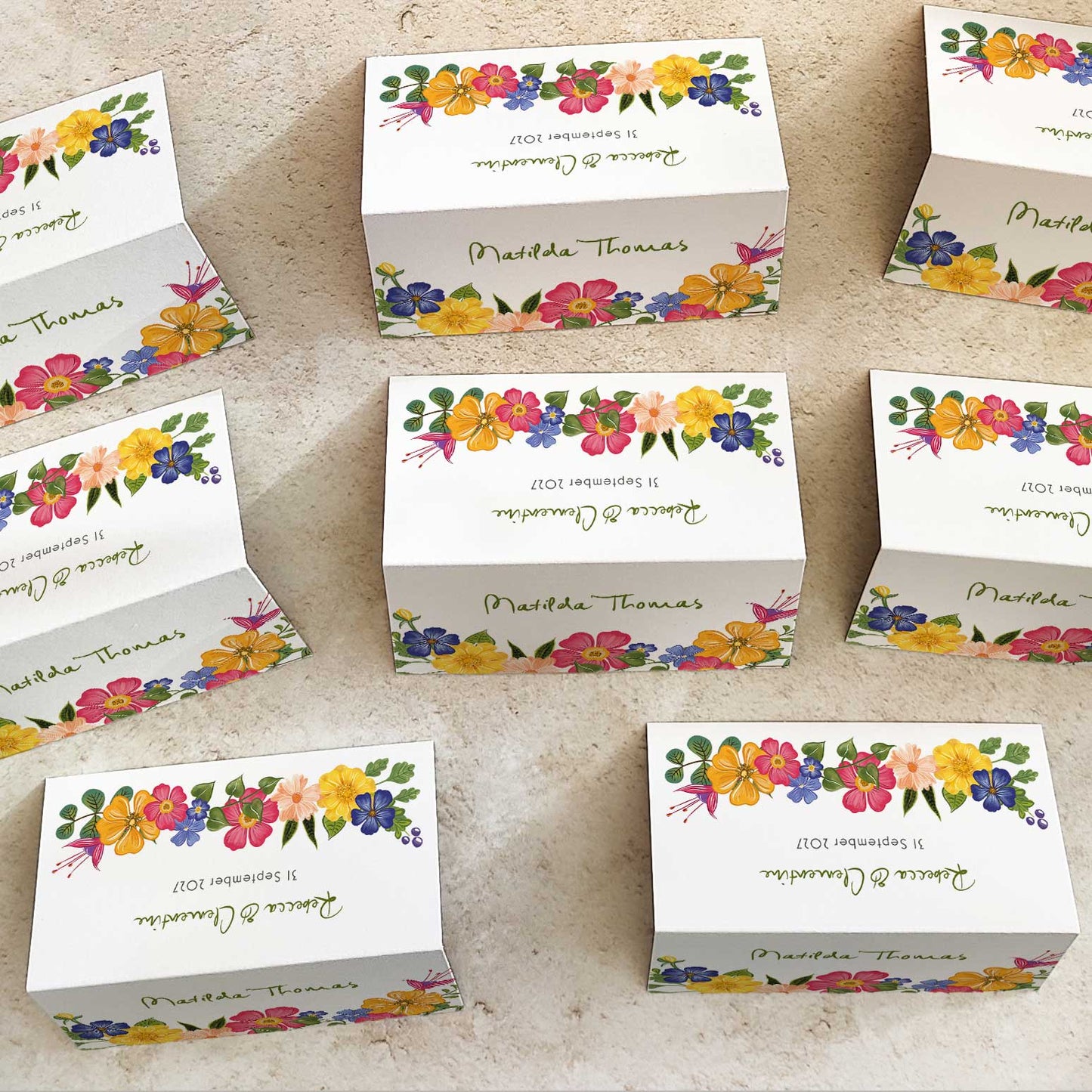 Bright and Colourful Festive Floral Place Cards