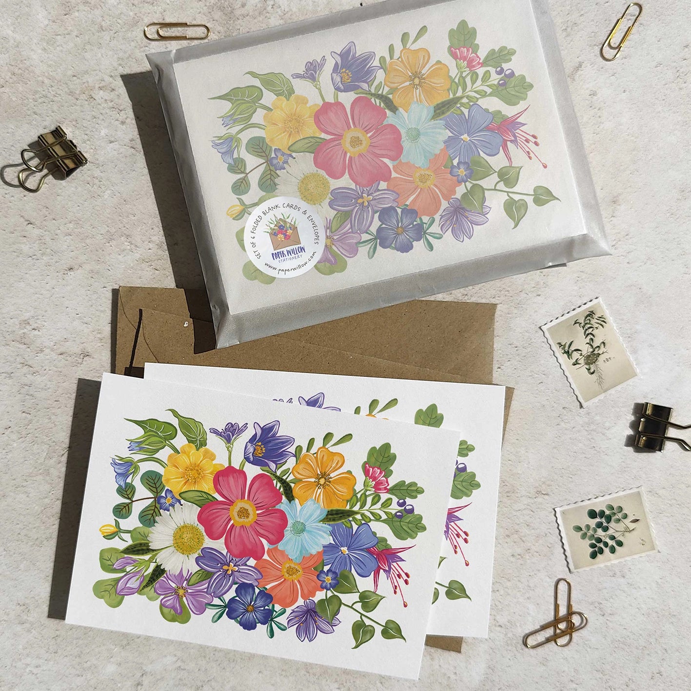 Bright and Colourful Festive Floral Note Cards