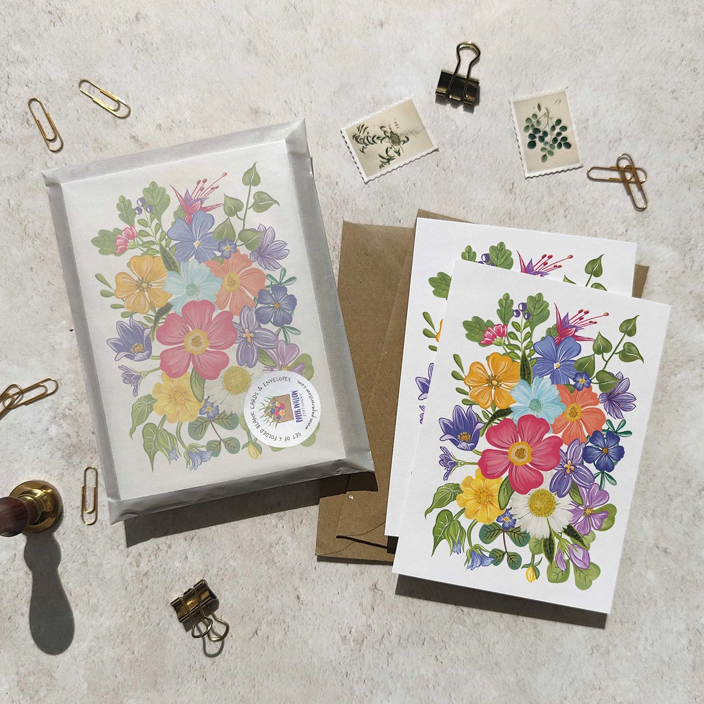 Bright and Colourful Festive Floral Note Cards