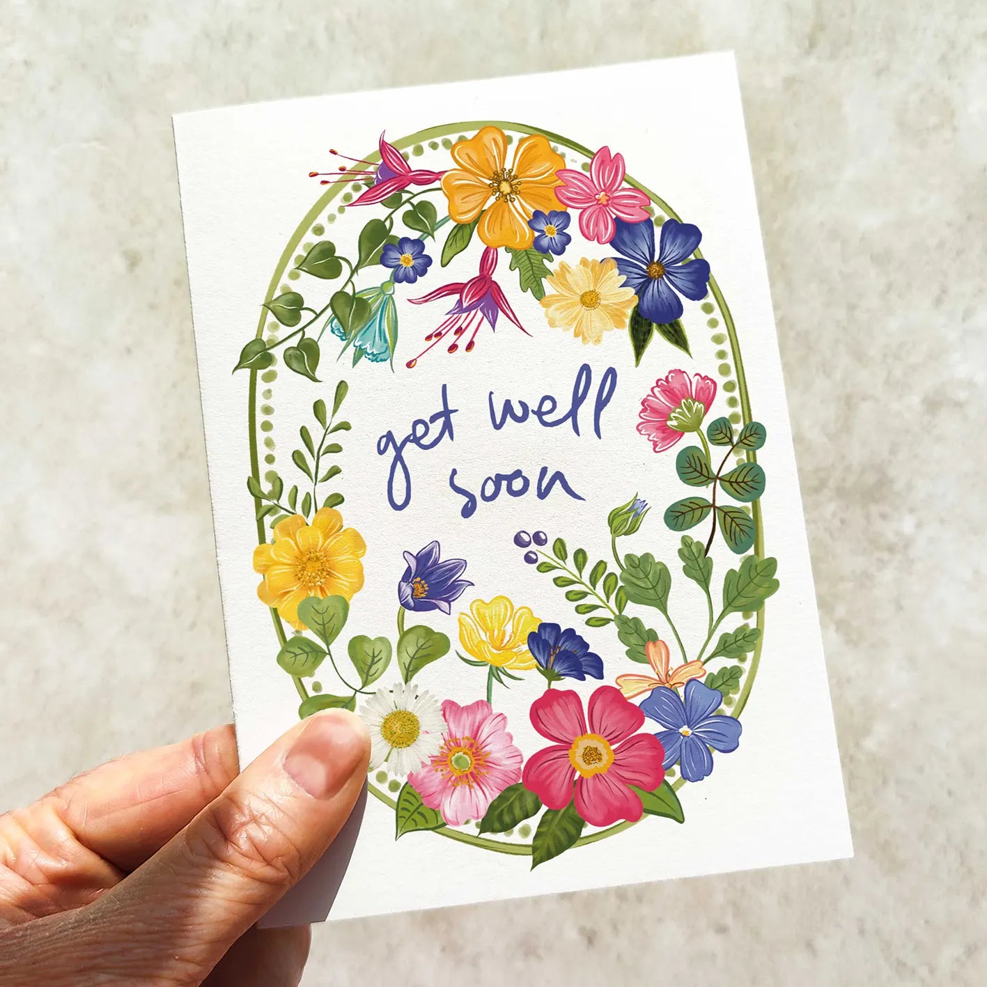 Bright and Colourful Festive Floral Garden Get Well Soon Cards and Envelopes