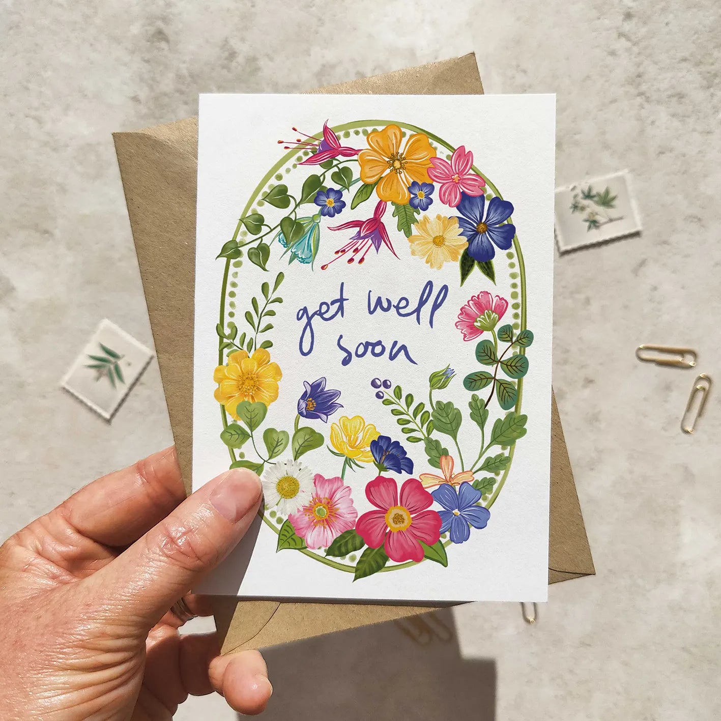 Bright and Colourful Festive Floral Garden Get Well Soon Cards and Envelopes