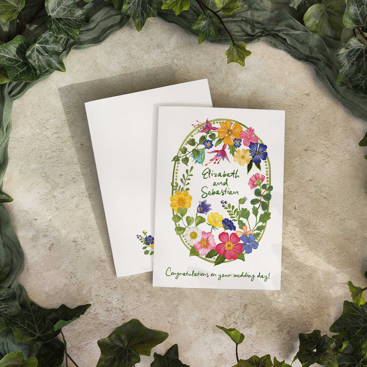 Bright and Colourful Floral Personalised Wedding Card