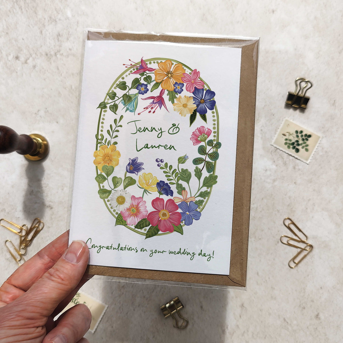 Bright and Colourful Floral Personalised Wedding Card