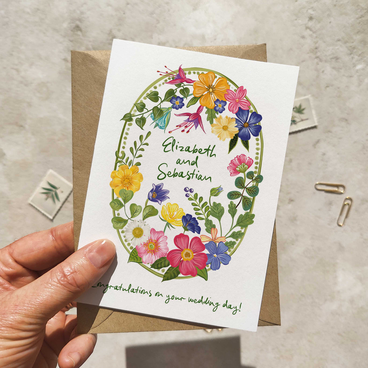 Bright and Colourful Floral Personalised Wedding Card