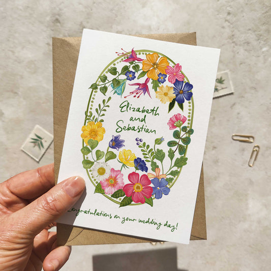 Bright and Colourful Floral Personalised Wedding Card