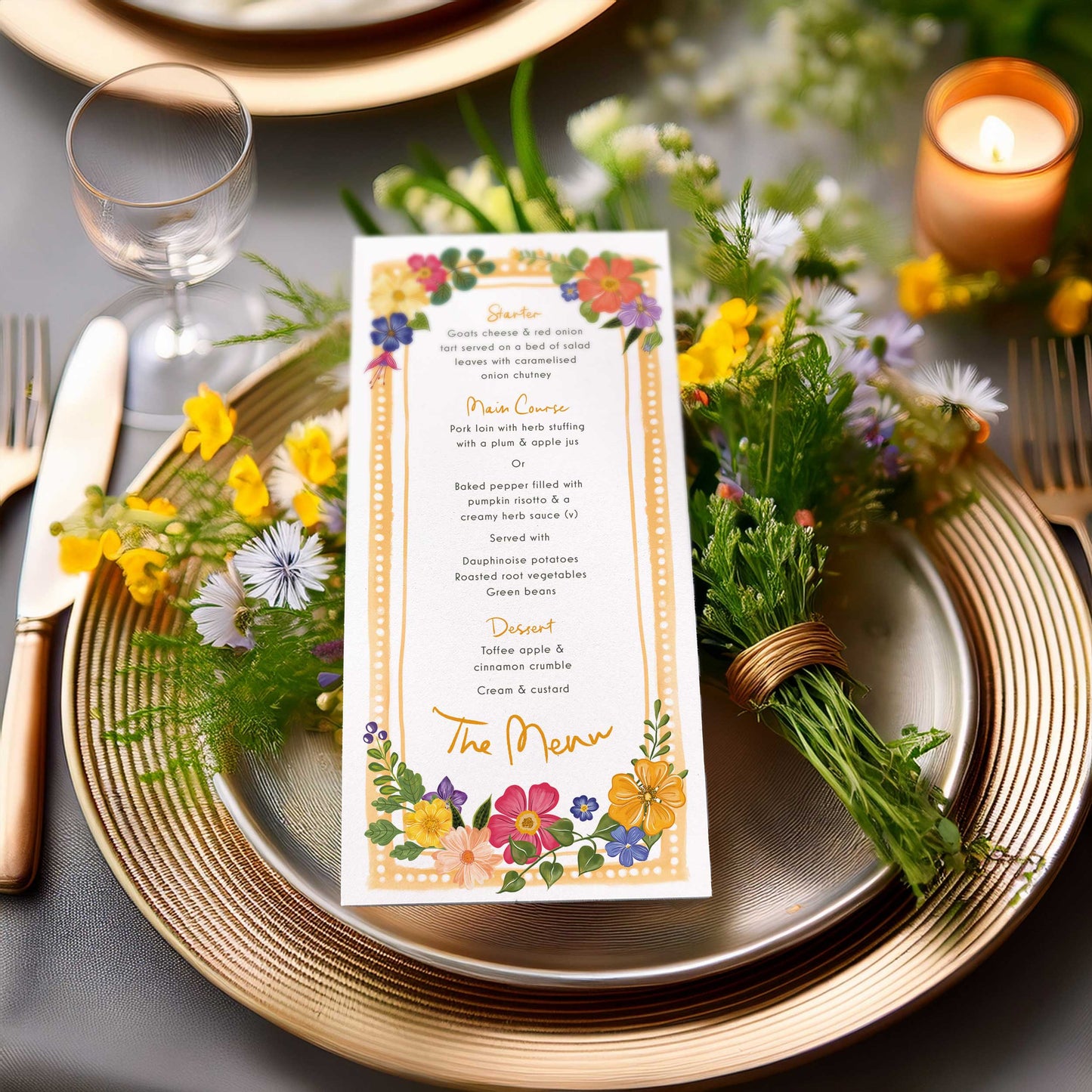 Bright and Colourful Festive Floral Menu Cards