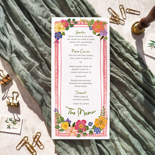 Bright and Colourful Festive Floral Menu Cards
