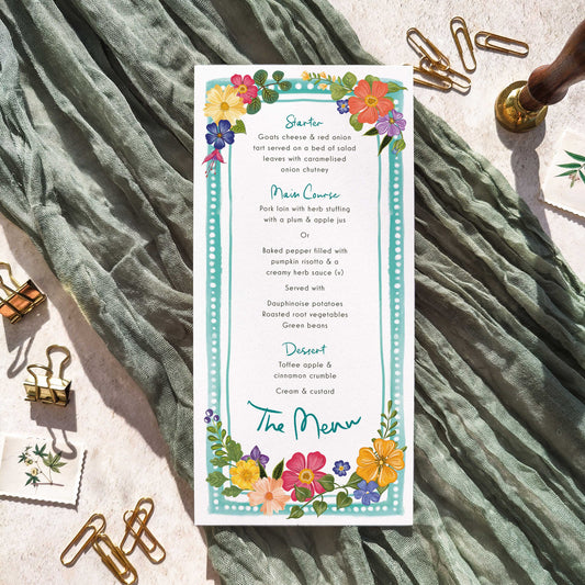 Bright and Colourful Festive Floral Menu Cards
