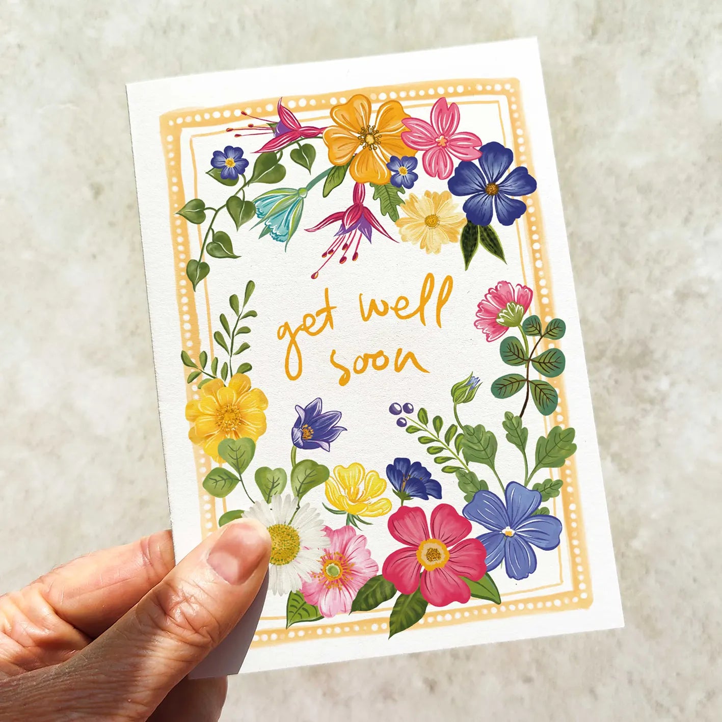 Bright and Colourful Festive Floral Yellow Get Well Soon Cards and Envelopes