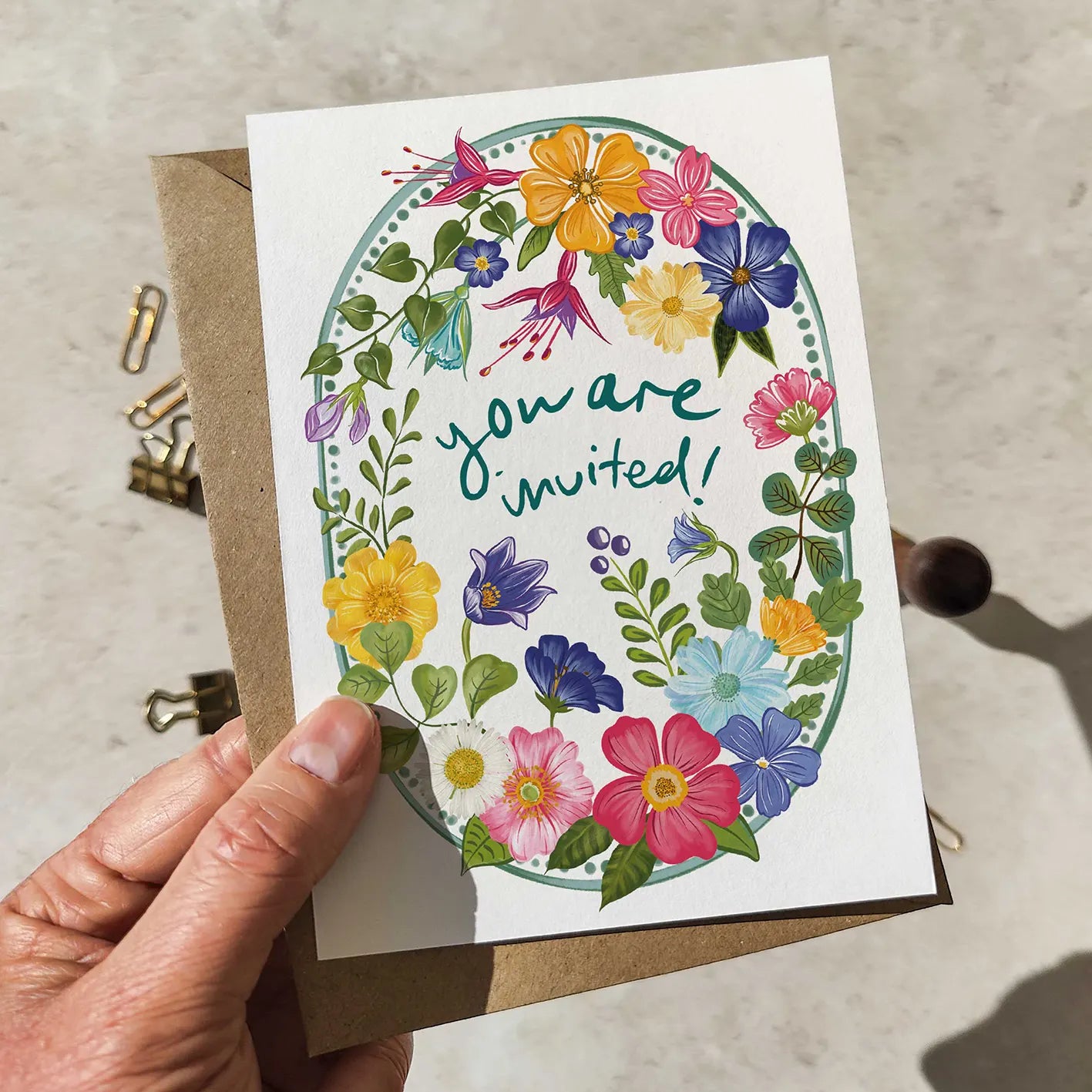 10 x Bright and Colourful Festive Floral Ready To Write Invitations