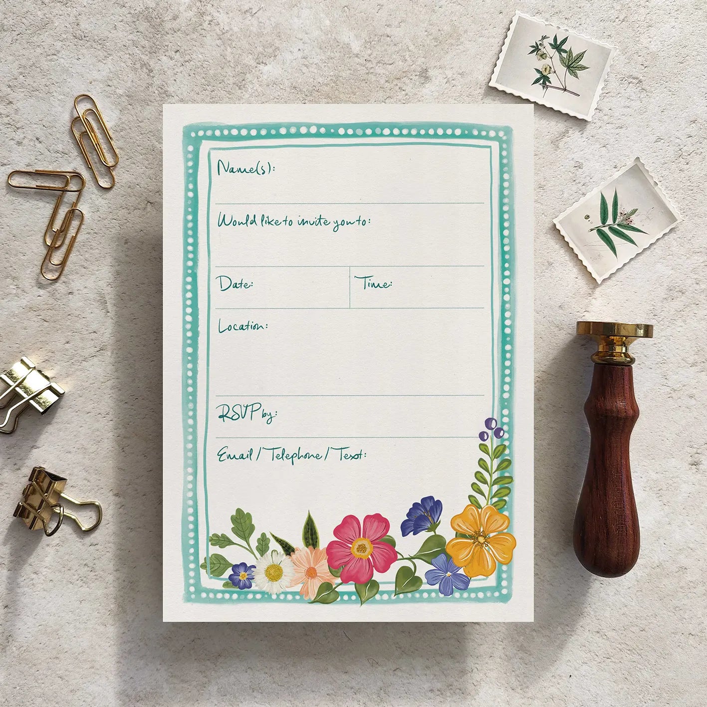 10 x Bright and Colourful Festive Floral Ready To Write Invitations