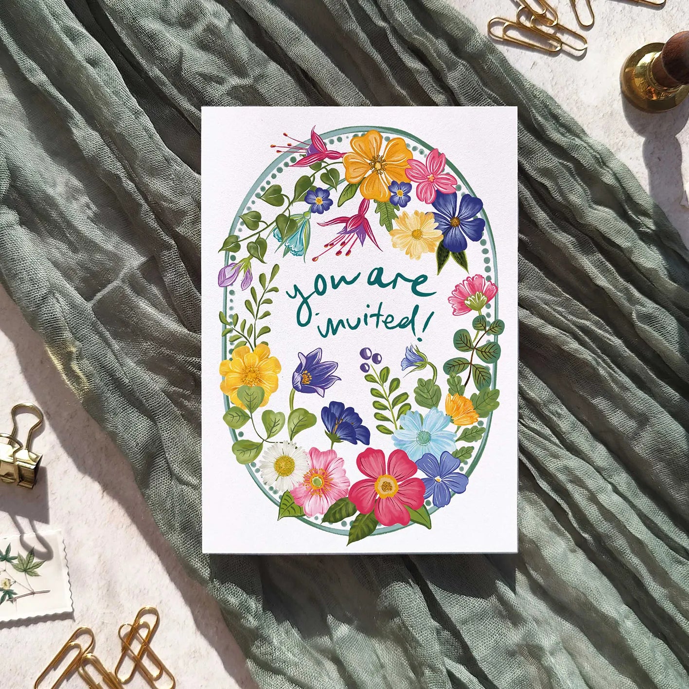 10 x Bright and Colourful Festive Floral Ready To Write Invitations