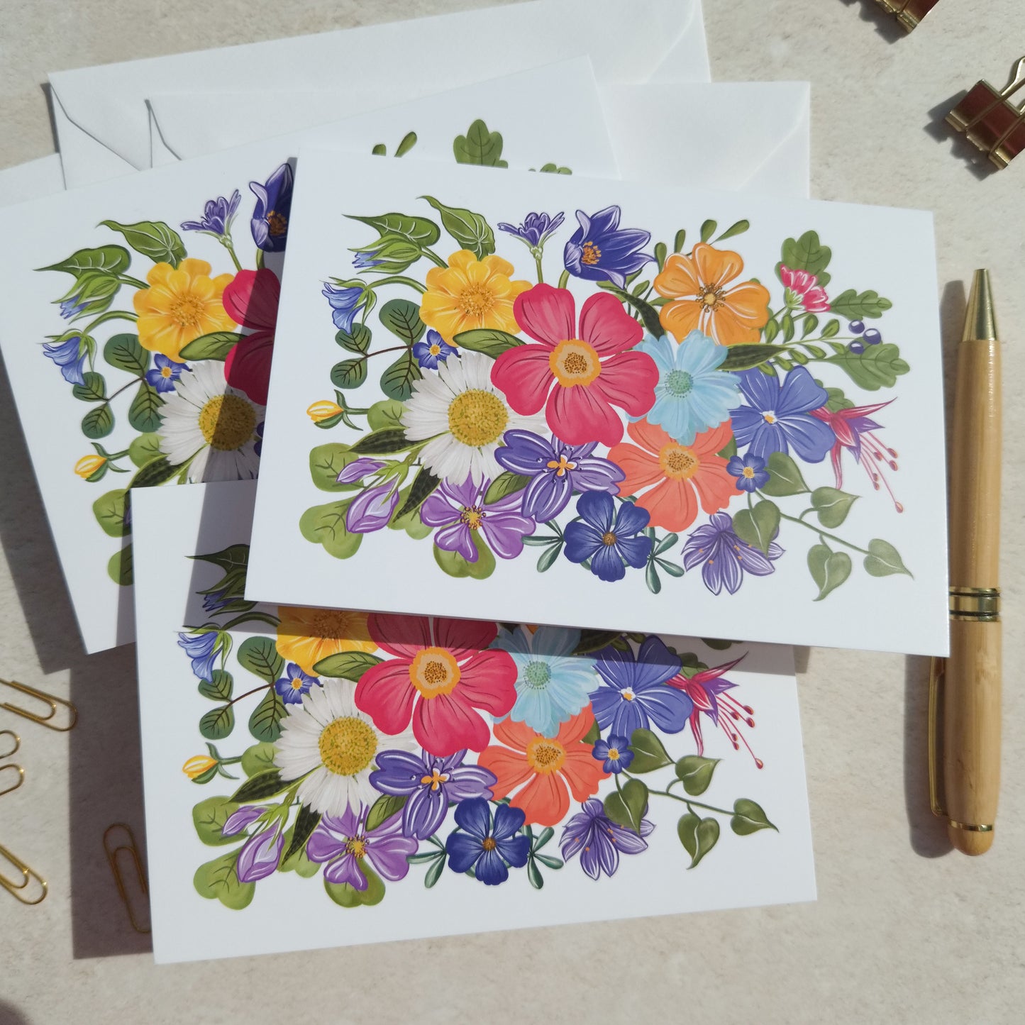 Bright and Colourful Festive Floral Note Cards