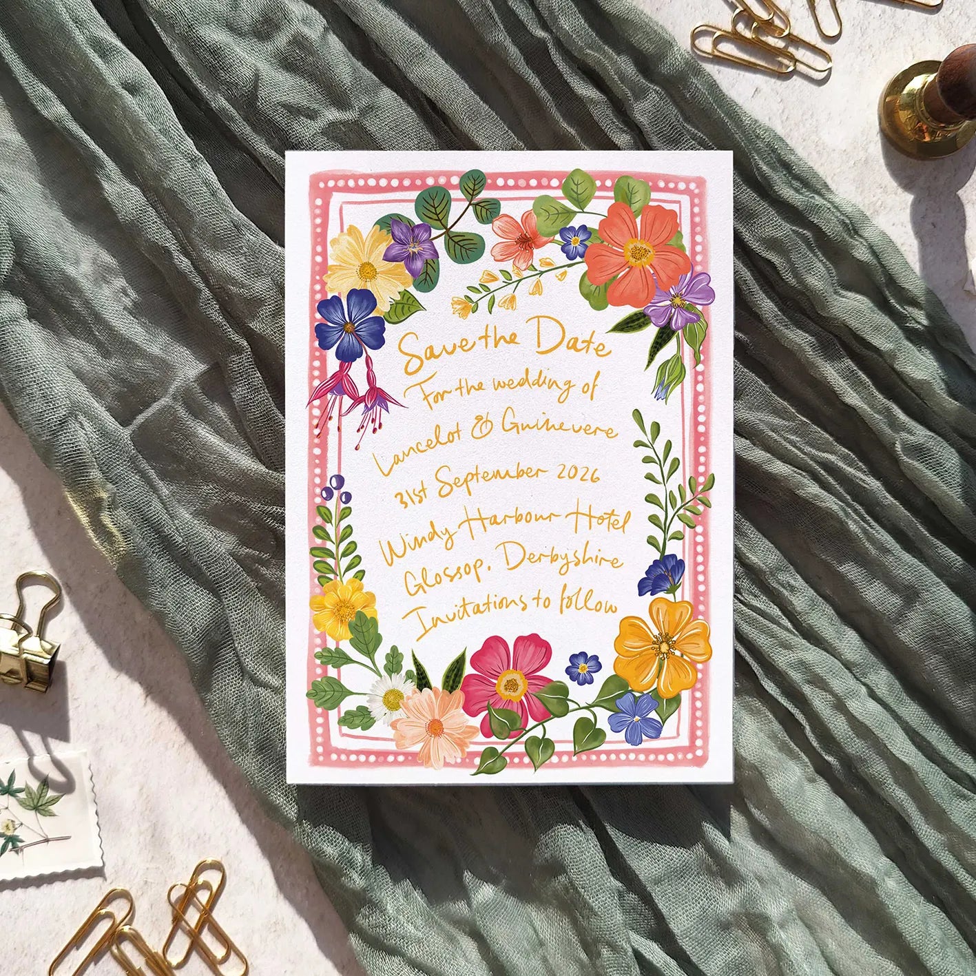Bright and Colourful Festive Floral Rectangle Save The Date Card